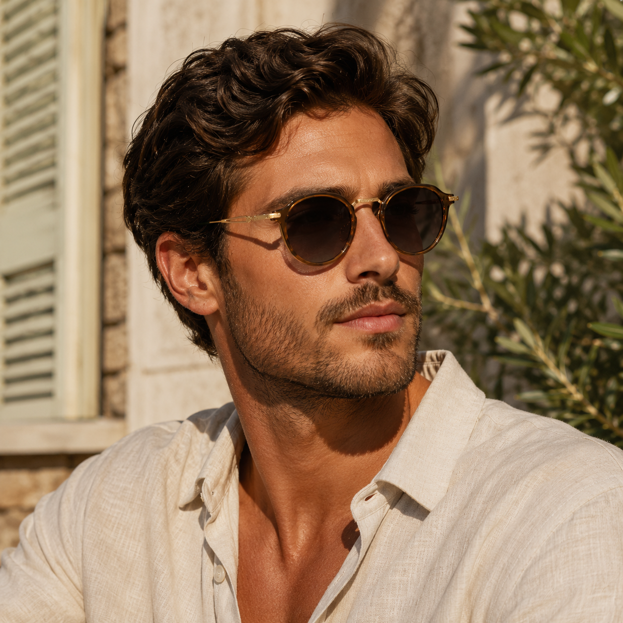 Lunettes de Soleil Rondes Vintage Rétro Homme Femme – Monture Métal Doré & Écaille, Verres Dégradés Marron Protection UV400, Style Steampunk Années 70, Branches Fines avec Embouts Verts