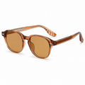 Lunettes de Soleil Homme Femme – Monture Ronde Acétate Marron Caramel Translucide – Verres Ambrés UV400 – Design Élégant avec Rivets Décoratifs